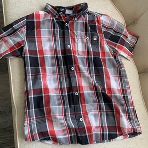 Plaid red and gray button up